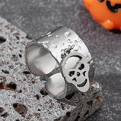 Skull Кованые 304 открытые кольца манжеты из нержавеющей стали, висячие подвески, широкие кольца, цвет нержавеющей стали, череп, 17 мм