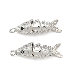 Платина Латунные микро проложить кубического циркония подвески, рыбы прелести, платина, 30x9x8.5 мм, отверстие : 1.5 мм
