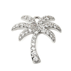 Платина Латунные микро проложить кубического циркония подвески, кокосовая пальма, платина, 19.5x19.5x2.5 мм, отверстие : 2.5x2.5 мм