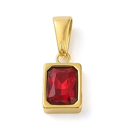 Темно-Красный 304 подвески из нержавеющей стали с фианитами, квадратный, темно-красный, 13x8x4 мм, отверстие : 7.5x3 мм