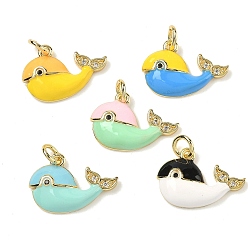 (52) Непрозрачная лаванда Латунные микропаве прозрачные подвески с фианитом, прелести кита, с эмалью, без свинца и без кадмия, стойки покрытие, долговечный, реальный 18 k позолоченный, с целью перехода в кольце, разноцветные, 12.5x18x3 мм, отверстие : 3 мм