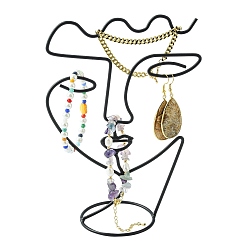 Черный Дисплеи держателя кольца хранения ювелирных изделий утюга, для серег колье браслет органайзер, формы человеческого лица, чёрные, 19x13.8x6.8 см