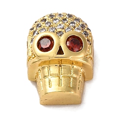 Настоящее золото 18K Стойка в форме черепа, покрытие из латуни с бусинами из кубического циркония, без кадмия и без свинца, долговечный, реальный 18 k позолоченный, 13x9x6.5 мм, отверстие : 2.5x2.5 мм