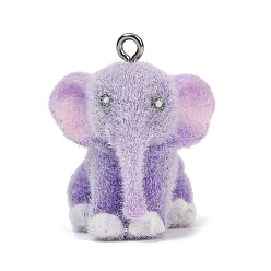 Лиловый Подвески из флокированной смолы, слон, с платиново-железными петлями, сирень, 27.5x23x24 мм, отверстие : 2 мм