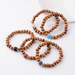 Mixed Color Wood Stretch Bracelets, with Natural & Synthetic Gemstone Beads and Metal Findings, Mixed Color, 55mm