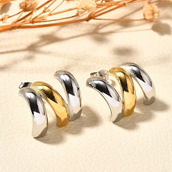 Золотой & Цвет Нержавеющей Стали 304 двухцветные серьги-гвоздики из нержавеющей стали, тройной с-образный, золотые и нержавеющая сталь цвет, 16x19.5 мм