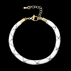 White Braided Round Polyester Cord Bracelet Makings, with Brass Findings and 202 Stainless Steel Lobster Claw Clasps, Golden, White, 7.28 inch(18.5cm)
