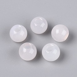 Natural Agate Natural White Agate European Beads, Smooth Round, Large Hole Beads, 13.5~14x12~13mm, Hole: 5mm