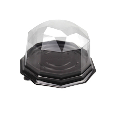 Black Plastic Cake Containers, Disposable Dessert Cake Boxes, with Lids, Polygon, Black, 103x60mm