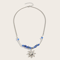 Синий Авантюрин Подвеска в стиле бохо с подвеской Ally Sun из натурального голубого авантюрина (окрашенного и нагретого) с бусинами, платина, 17.72 дюйм (45 см)