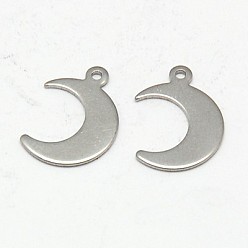 Stainless Steel Color Tarnish Resistant 304 Stainless Steel Pendants, Moon, Stainless Steel Color, 16x12x1mm, Hole: 0.5mm