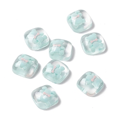 Bear Transparent Resin Cabochons, Square, Pale Turquoise, Bear Pattern, 19x19x8mm