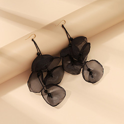 Черный Серьги-подвески из богемной ткани, кисточка из лепестков цветов, золотые, чёрные, 150x50 мм