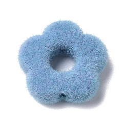 Dodger Blue Flocky Resin Beads, Flower, Dodger Blue, 14x15x4mm, Hole: 1.4mm