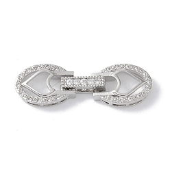 Платина Реечное покрытие латунь микро паве прозрачный кубический цирконий складные застежки, без кадмия и без свинца, долговечный, платина, 32 мм, застежка : 21x10x4.5 mm