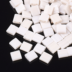 Розовый 2 бисер матовый стеклянный непрозрачный, прямоугольные, туманная роза, 5x4.5~5.5x2~2.5 мм, отверстие : 0.5~0.8 мм