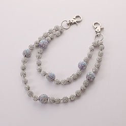 Лиловый Двухслойные цепочки для брюк из полимерной глины с круглыми бусинами и стразами, с поворотными застежками сплава, платина, сирень, 300 мм