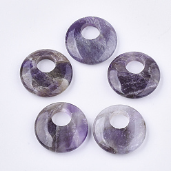 Аметист Природный аметист драгоценный камень подвески, плоско-круглые, 28x6~7 мм, отверстие : 10 мм
