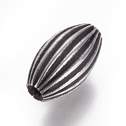 Antique Silver 304 Stainless Steel Corrugated Beads, Olive, Antique Silver, 10x5.5mm, Hole: 1mm
