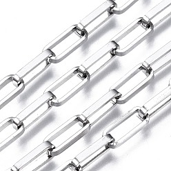 Stainless Steel Color Tarnish Resistant 304 Stainless Steel Rectangle Cable Chains, with Spool, Unwelded, Stainless Steel Color, 10x4x1.5mm, about 82 Feet(25m)/roll