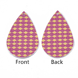 Камелия Большие кожаные подвески, Пасхальная тема, слеза с ромбами, камелия, 55~56.5x35~37x2 мм, отверстие : 1~2 мм