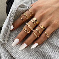 Золотой 10шт. сплав с пластиковыми перламутровыми кольцами, бабочка, золотые, внутренний диаметр: 16~19 мм