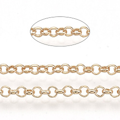 Light Gold Паяные латунные цепи Роло, отрыгивающая цепь, с катушкой, золотой свет, 2.5x0.7 мм, около 328.08 футов (100 м) / рулон