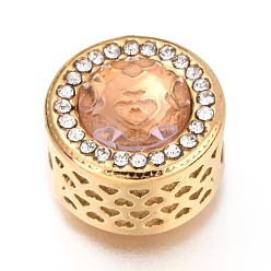 Солнце 304 из нержавеющей стали европейские шарики, бусины с большим отверстием, со стразами, плоско-круглые, солнце, 12x10 мм, отверстие : 4.5 мм