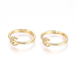 Золотой Регулируемые латунные пальцевые кольца, с микро проложить четкого кубического циркония, долговечный, луна, золотые, Размер 7, 17 мм