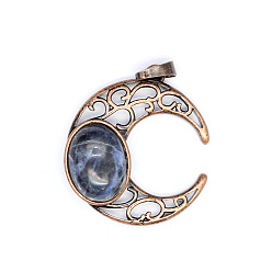 Содалитовое Ретро полые подвески из натурального содалита, луна подвески, с красной медной металлической фурнитурой, 34x30 мм