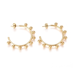 Золотой 304 из нержавеющей стали серьги, серьги-кольца, гипоаллергенные серьги, с круглыми бусинами и серьгами, золотые, 37x37.8x4 мм, штифты : 0.7 мм