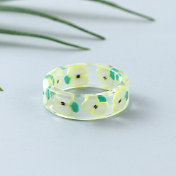 Зелено-Желтый Прозрачные кольца из смолы для женщин, Яблочный узор, зеленый желтый, размер США 6 (16.5 мм)