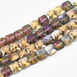 Goldenrod Electroplate Glass Beads Strands, Half Plated, Faceted, Square, Goldenrod, 6.5x6.5x4mm, Hole: 1mm, about 100pcs/strand, 25.1 inch