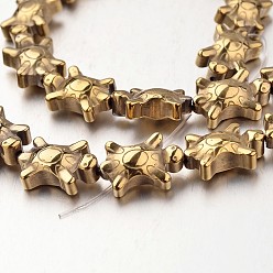 с Золотистым Покрытием Гальванизировать немагнитных синтетический гематит нитей бисера, черепаха, с золотым покрытием, 14x9x5 мм, отверстие : 1 мм, около 30 шт / нитка, 15.7 дюйм