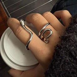 Платина Латунные кольца на палец для женщин, змея, платина, 37.5 мм, размер США 6 (16.5 мм)