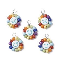 Платина Подвески из акрила, стекла и меди, форма лица, платина, 16~17x12.5~13.5x3.5~4 мм, отверстие : 2.5~3 мм