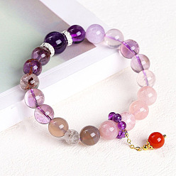 Смешанные камни Браслеты с подвесками из натуральных смешанных драгоценных камней и круглыми бусинами, внутренний диаметр: 2-1/8 дюйм (5.5 см)