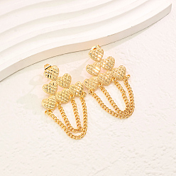 Сердце Элегантные латунные серьги-гвоздики с кисточками, реальный 18 k позолоченный, цепочка-оберег, сердце, 50x28 мм