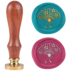 Fan Набор сургучной печати, печать сургучом твердой латунной головки, деревянная ручка ретро латунный штамп комплект съемный, для конвертов приглашений, подарочная карта, вентилятор, 83x22 мм