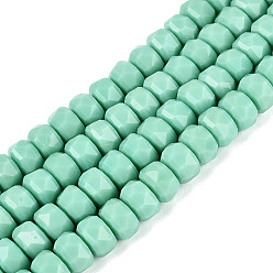 Mittlerer Aquamarin Opaken Glasperlen Stränge, Rondell, facettiert, mittlerer Aquamarin, 7.5~8x5 mm, Bohrung: 1~1.2 mm, ca. 77~81 Stk. / Strang, 14.96~17.32 Zoll (38~44 cm)