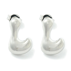 Letter L Серьги из латуни с покрытием стойки, без кадмия и без свинца, долговечный, серьги, алфавит, платина, Письмо L, 14x9 мм