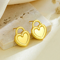 Golden 304 Stainless Steel Stud Earrings, Heart, Golden, 9mm