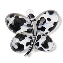 Noir Grands pendentifs acryliques imprimés, charmes de papillon, noir, 45x51x12mm, Trou: 2.7mm