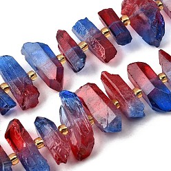 Красный Гальванические природный кристалл кварца бусы пряди, граненые, окрашенные, палочка для наггетсов, с бисером, красные, 11~25x3~9x4~10 мм, отверстие : 1~1.2 мм, около 19~26 шт / нитка, 7.09~7.48'' (18~19 см)