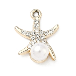 Золотой Подвески из сплава и страза, прелести морская звезда, uv покрытие, с абс пластмассовой имитационной жемчужиной, золотые, 21.5x18x8 мм, отверстие : 1.6 мм