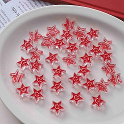 Красный Акриловые эмалевые бусины, звезды с улыбающимся лицом, красные, 19.9x20.9x8 мм, отверстие : 3.5 мм