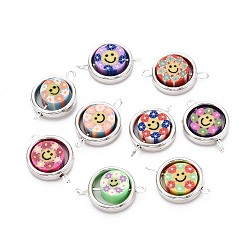 Цветок Полимерные глиняные бусины с пластиковой оправой ccb подвески, с латунными двойными петлями, платина, разноцветные, цветок и улыбающееся лицо, 21~22x15x4~5 мм, отверстие : 1.5~2 мм