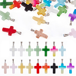 Mixed Color 17Pcs 17 Colors Transparent Glass Pendants, Cross, with Platinum Iron Loop, Mixed Color, 28.5~29x18x4.5~5.5mm, Hole: 3.5~7x3~7mm, 1pc/color