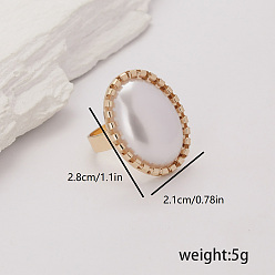 Золотой Кольца для женщин с геометрическим узором из цинкового сплава и жемчугом, овальные, золотые, 28x21 мм, внутренний диаметр: регулируемый