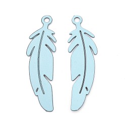 Светло-голубой 430 подвеска из нержавеющей стали, окрашенная распылением, подвески в форме пера, светло-голубой, 22x6x0.3 мм, отверстие : 1.1 мм